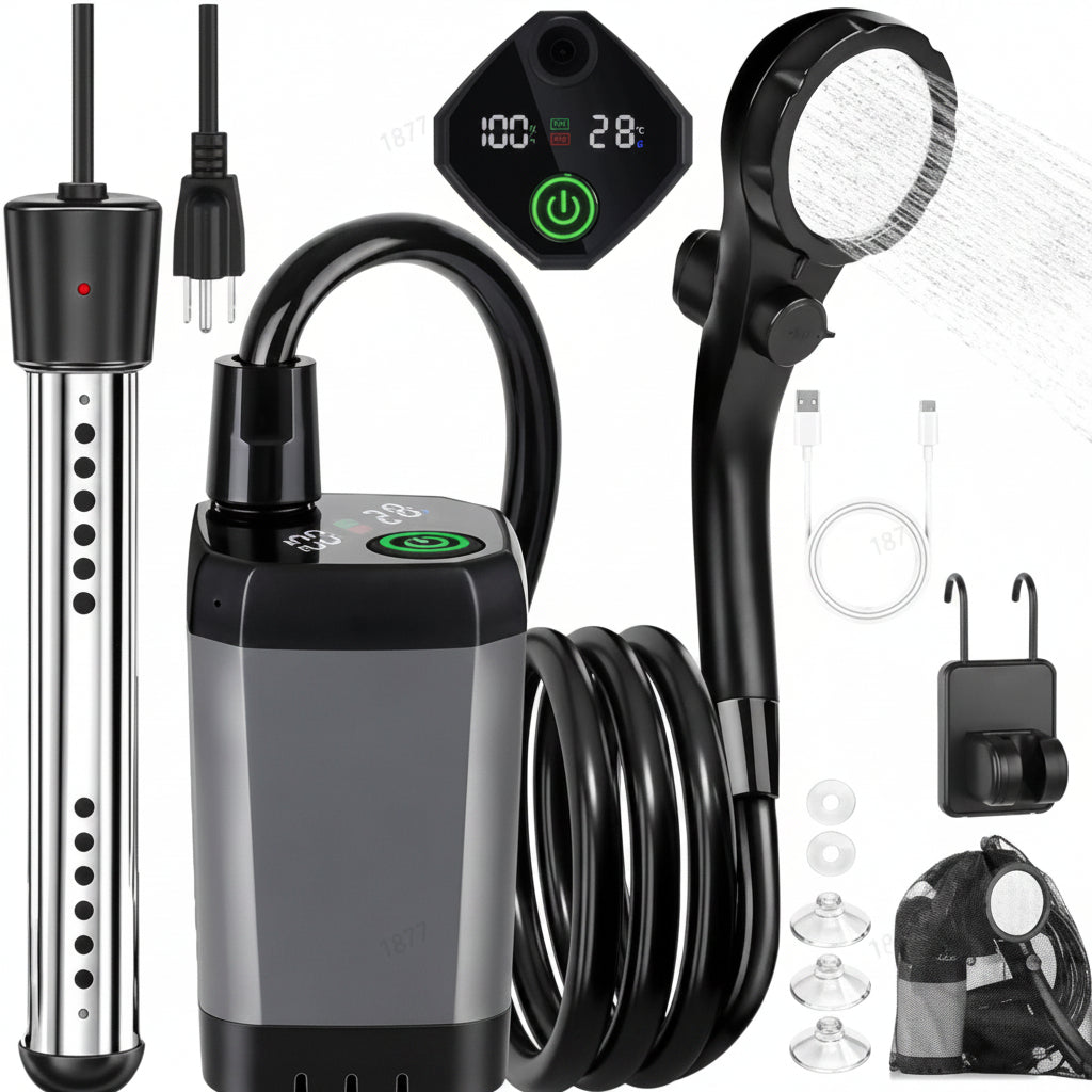 AQUAFLOWX – Portable Camping Shower Pump with Digital Display