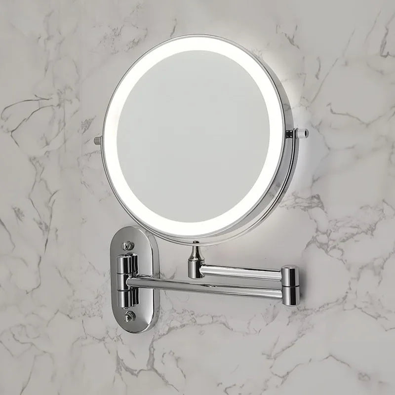 LED Lighted Bathroom Mirror 8 Inch with Magnification Touch Control USB Rechargeable Wall Mount Vanity Mirror for Makeup Application Skincar