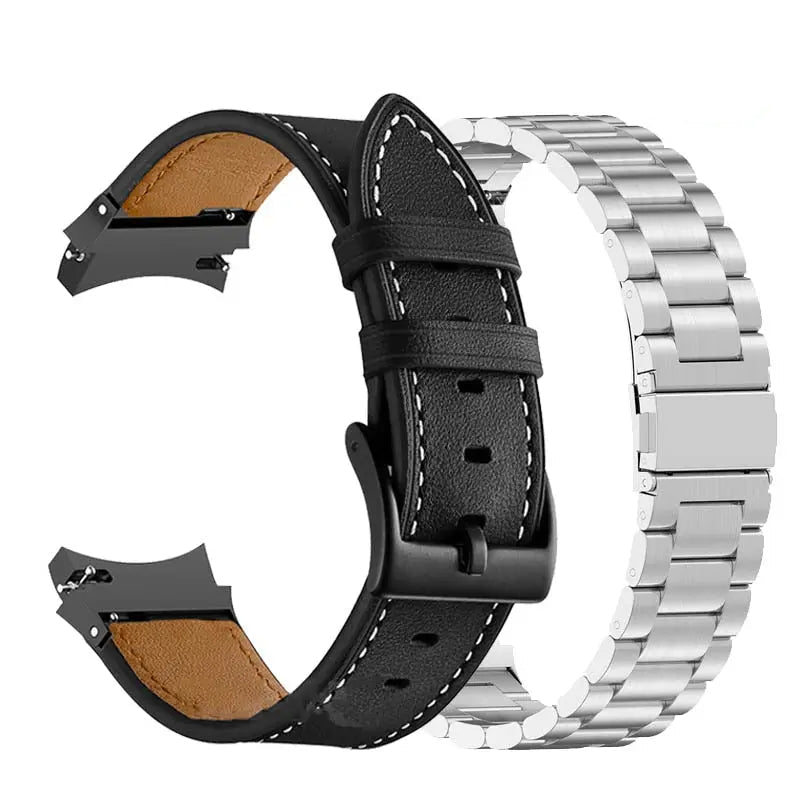 Leather & Steel Smartwatch Strap for Galaxy Watch 5 – Adjustable Wristband in Multiple Finishes