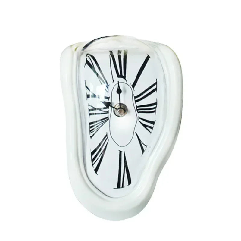 Horloge décorative Flowing Timepiece en aluminium à quartz, cadran à chiffres romains, 18 x 13 x 15 cm, argentée, style surréaliste pour bureau, cheminée ou étagère