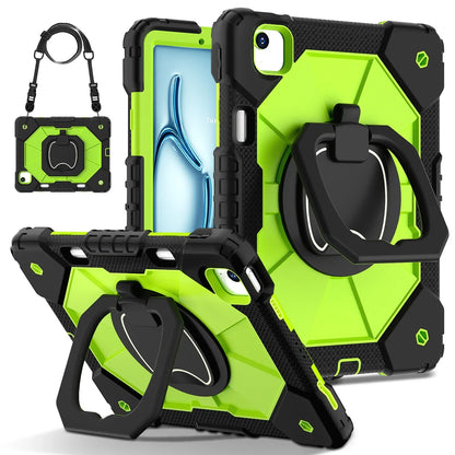 Triple-Layer iPad Protective Case with 360° Rotating Hand Grip, Integrated Kickstand & Shoulder Strap | Tempered Glass Screen Protector