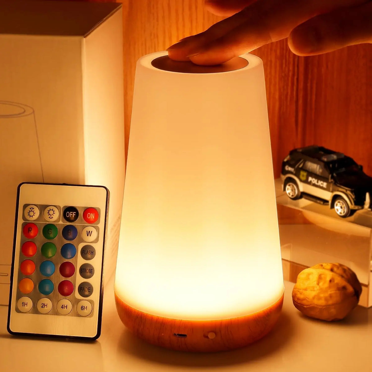 Cordless RGB Color-Changing Night Light with Remote Control – Touch Sensor LED Mood Lamp for Bedroom, Living Room & Nursery