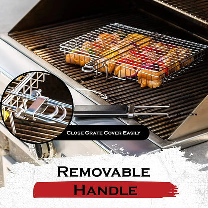 Folding Grill Basket with Non-Stick Coating for Vegetables, Fish & Steak – Heat-Resistant Stainless Steel BBQ Grilling Accessory for