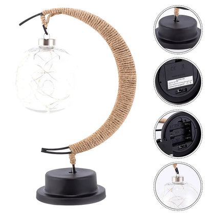 Lampe de table lune en verre avec lueur LED chaleureuse – Lampe d'appoint croissant à piles pour chambre, salon et table de chevet