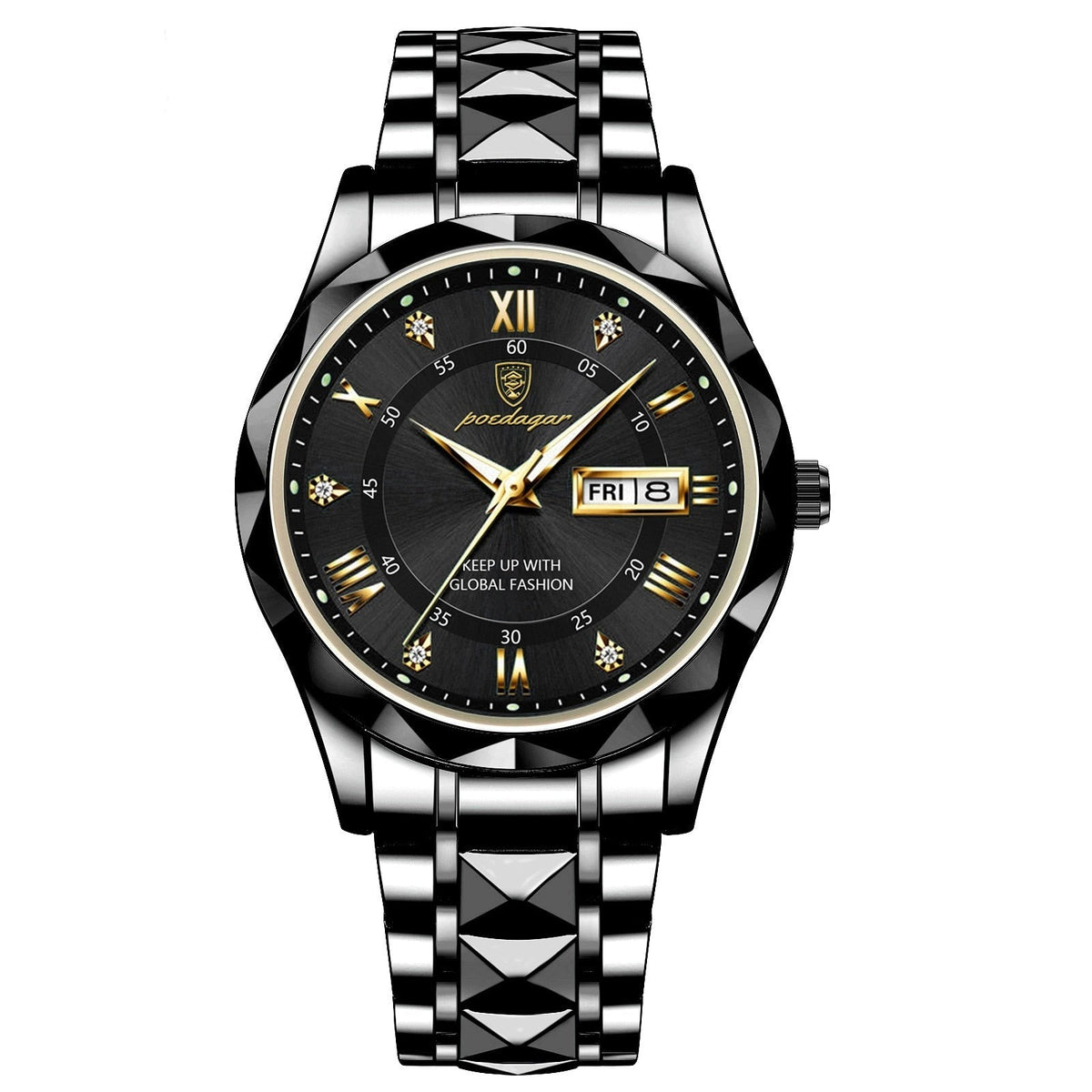 Stainless Steel Men's Watch with Luminous Dial & Date Display