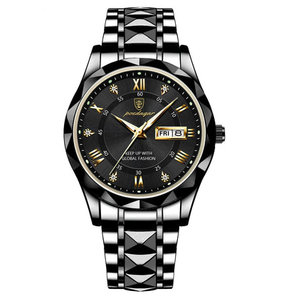 Stainless Steel Men's Watch with Luminous Dial & Date Display