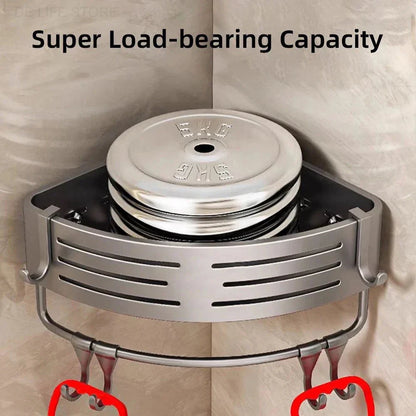Corner Shower Caddy Set of 2 with Adjustable Height & Hooks No-Drill Aluminum Wall Mount Organizer for Bathroom Shampoo Soap Holder