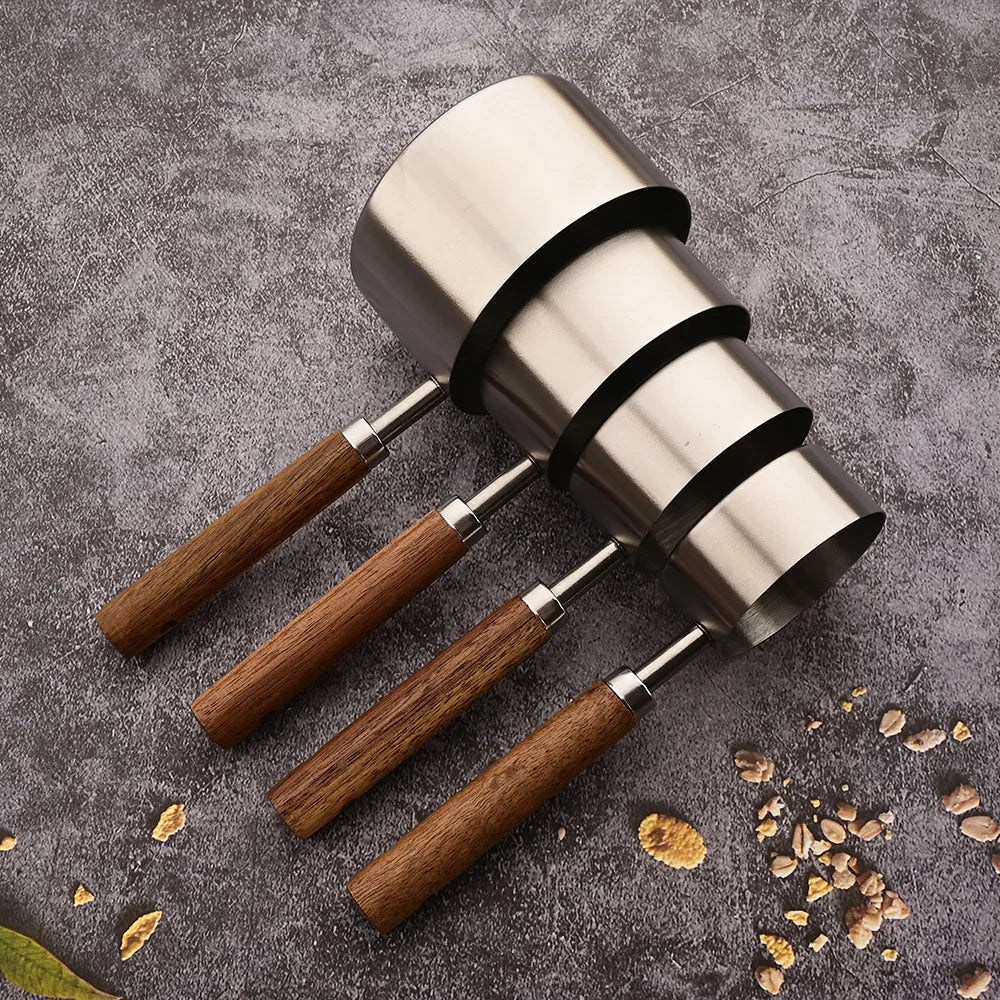 Stainless Steel Kitchen Measuring Spoons 8-Piece Set with Wood Handles for Baking Cooking Spice Portioning Recipe Prep Home Chef Tools