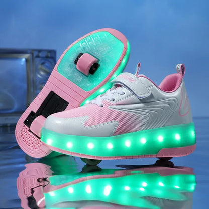 Light-Up Roller Sneakers for Kids – Illuminated Wheels with LED Lights for Boys & Girls – Skate Shoes with Retractable Wheels