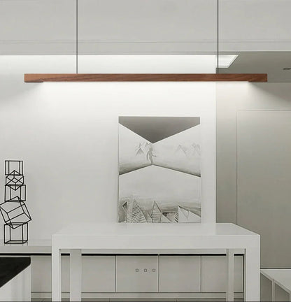 LED Wood Dining Room Fixture 47-Inch Linear Hanging Light Adjustable Height Island Chandelier Natural Pine Kitchen Suspended Lighting Modern