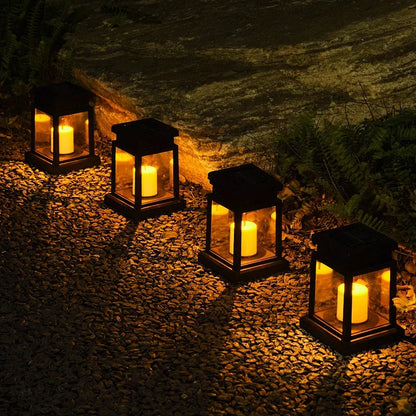 Outdoor Hanging Light with Flickering LED & Auto Sensor, Solar-Powered Decorative Accent for Patio Garden Pathway, Weatherproof ABS Construc
