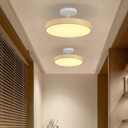 Semi-Flush Mount LED Fixture with Wood Grain Accent for Bedroom, Living Room & Dining Room Ambient Lighting