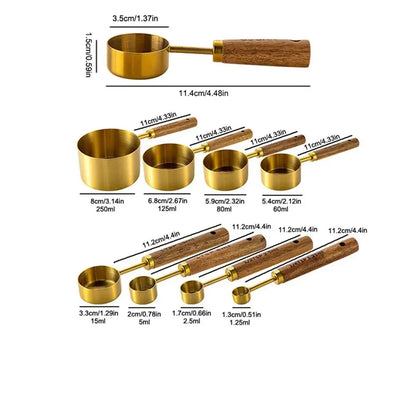 8-Piece Nesting Kitchen Measuring Spoons with Wood Handles Stainless Steel Cooking Baking Tools Set