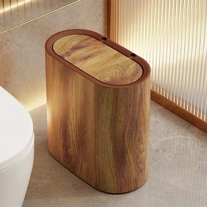 Push-Top Waste Basket with Marble-Look Finish – Slim Oval Design for Small Bathrooms, Bedrooms & Home Offices