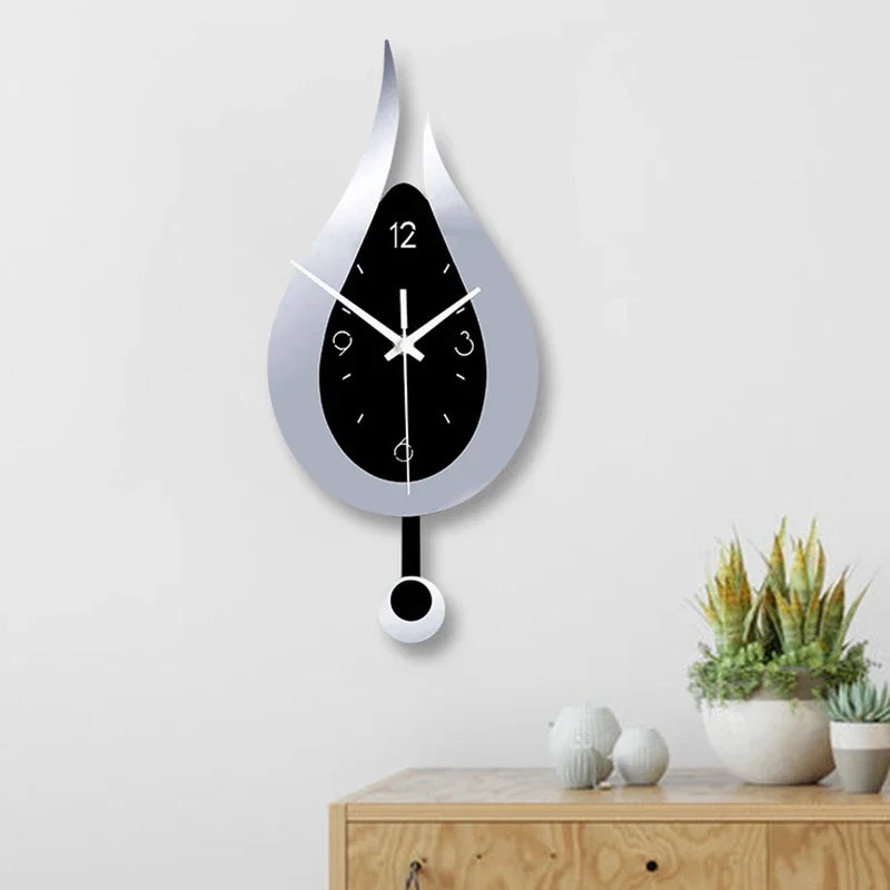 Silent Pendulum Wall Clock – Teardrop Acrylic Design for Living Room, Bedroom & Office