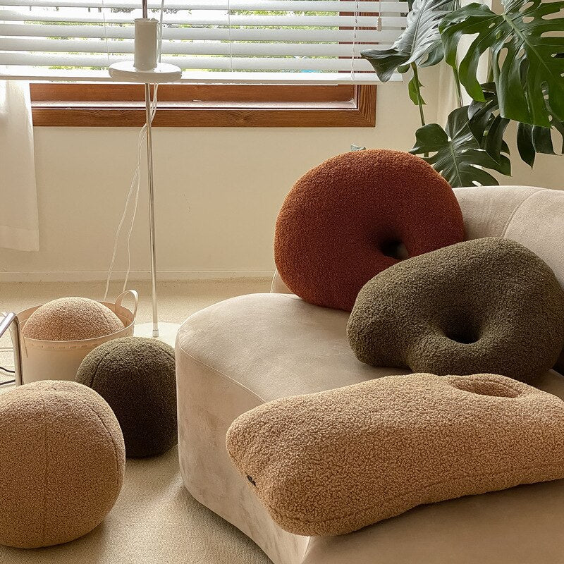 Fluffy Pebble Floor Cushions in Stone Shape | Plush Pillows for Home Decor
