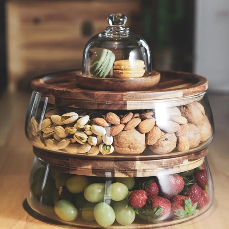 Glass Canister Set with Acacia Wood Lid for Kitchen Countertop Storage Dry Goods Snacks Pantry Organization