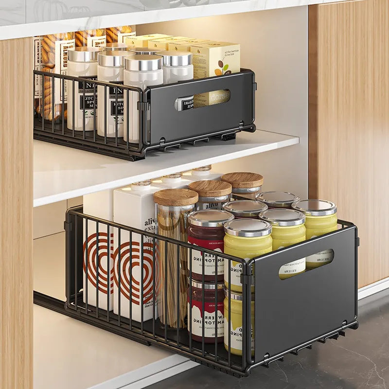 Organisateur de placard coulissant, étagère sur rails en acier, plateau de 38 cm de profondeur pour épices ou garde-manger, rangement de cuisine, noir