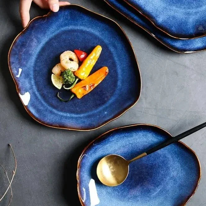 Handcrafted Bone China Dinnerware Set 4-Piece Collection Artisan Ceramic Plates Microwave Dishwasher Safe for Dining Room Kitchen