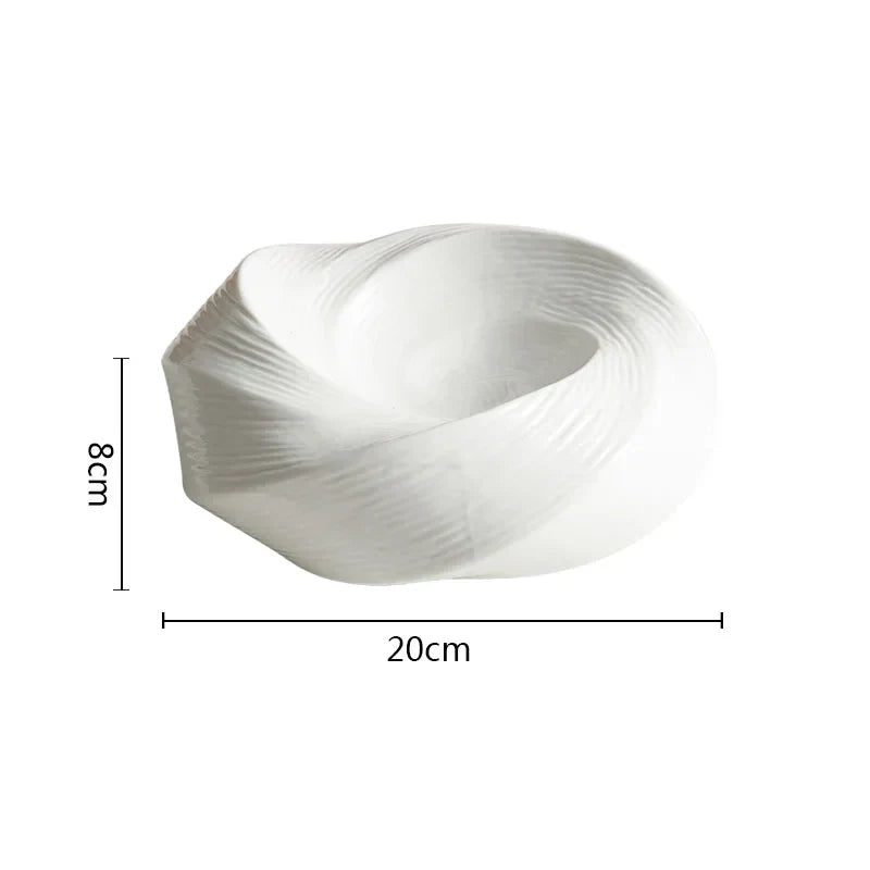White Ceramic Dinnerware Bowl 10 Inch Spiral Textured Porcelain Dish for Salads Pasta Sides Family Dinners Parties Modern Table Décor