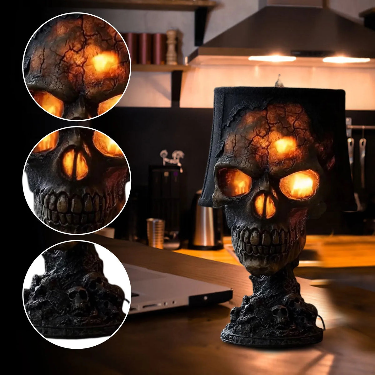 Lampe de table gothique Skylark - Crâne d'Halloween en résine, éclairage LED d'ambiance pour salon