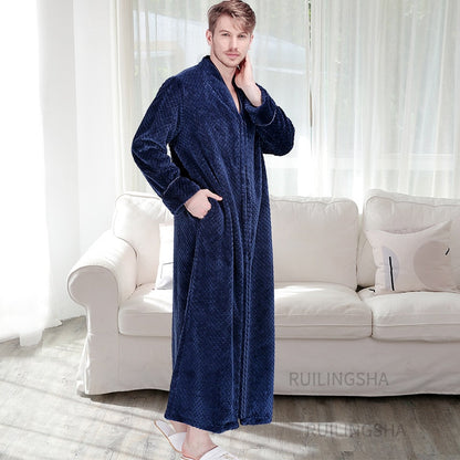 Zippered Fleece Bathrobe for Women & Men Hooded & Non-Hooded Thermal Lounge Robe with Pockets Soft Lightweight Warmth