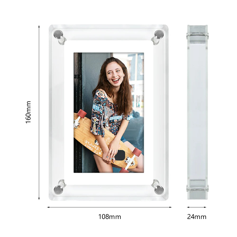 LuxeView | Cadre photo numérique portable avec batterie rechargeable | Design élégant en acrylique pour vos souvenirs précieux