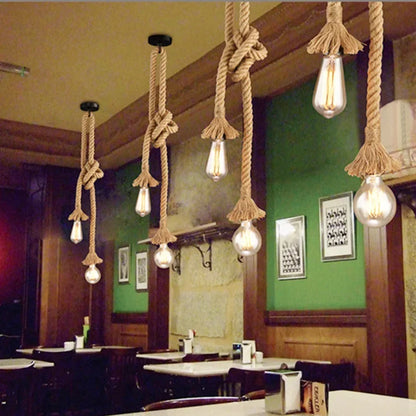 Rope Ceiling Light E27 Edison Fixture Industrial Style for Dining Room Kitchen Island Single Double Head Adjustable Drop