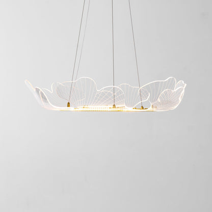 Round Pendant Light with Acrylic Leaf Diffuser 27 in Gold Adjustable Height LED for Kitchen Dining Room Office Bedroom Modern Flush Mount Fi