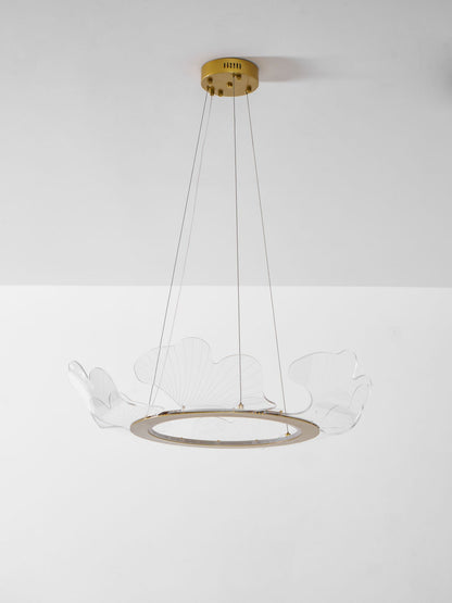 Round Pendant Light with Acrylic Leaf Diffuser 27 in Gold Adjustable Height LED for Kitchen Dining Room Office Bedroom Modern Flush Mount Fi