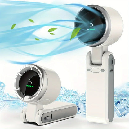 Compact Rechargeable Handheld Fan with 5 Speed Settings & Foldable Design for Travel, Outdoors & Commute