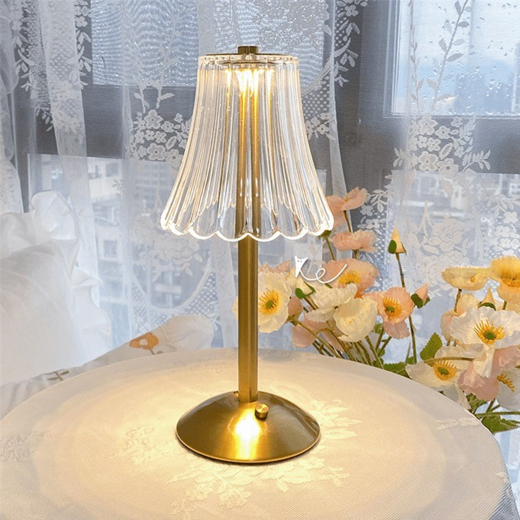 Cordless Crystal Table Lamp with Touch Dimming Control – Rechargeable LED Bedside Light with Gold Aluminum Base for Bedroom, Living Room &
