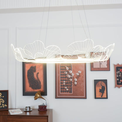 Round Pendant Light with Acrylic Leaf Diffuser 27 in Gold Adjustable Height LED for Kitchen Dining Room Office Bedroom Modern Flush Mount Fi