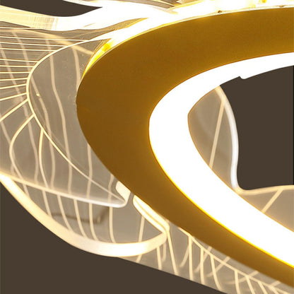 Round Pendant Light with Acrylic Leaf Diffuser 27 in Gold Adjustable Height LED for Kitchen Dining Room Office Bedroom Modern Flush Mount Fi