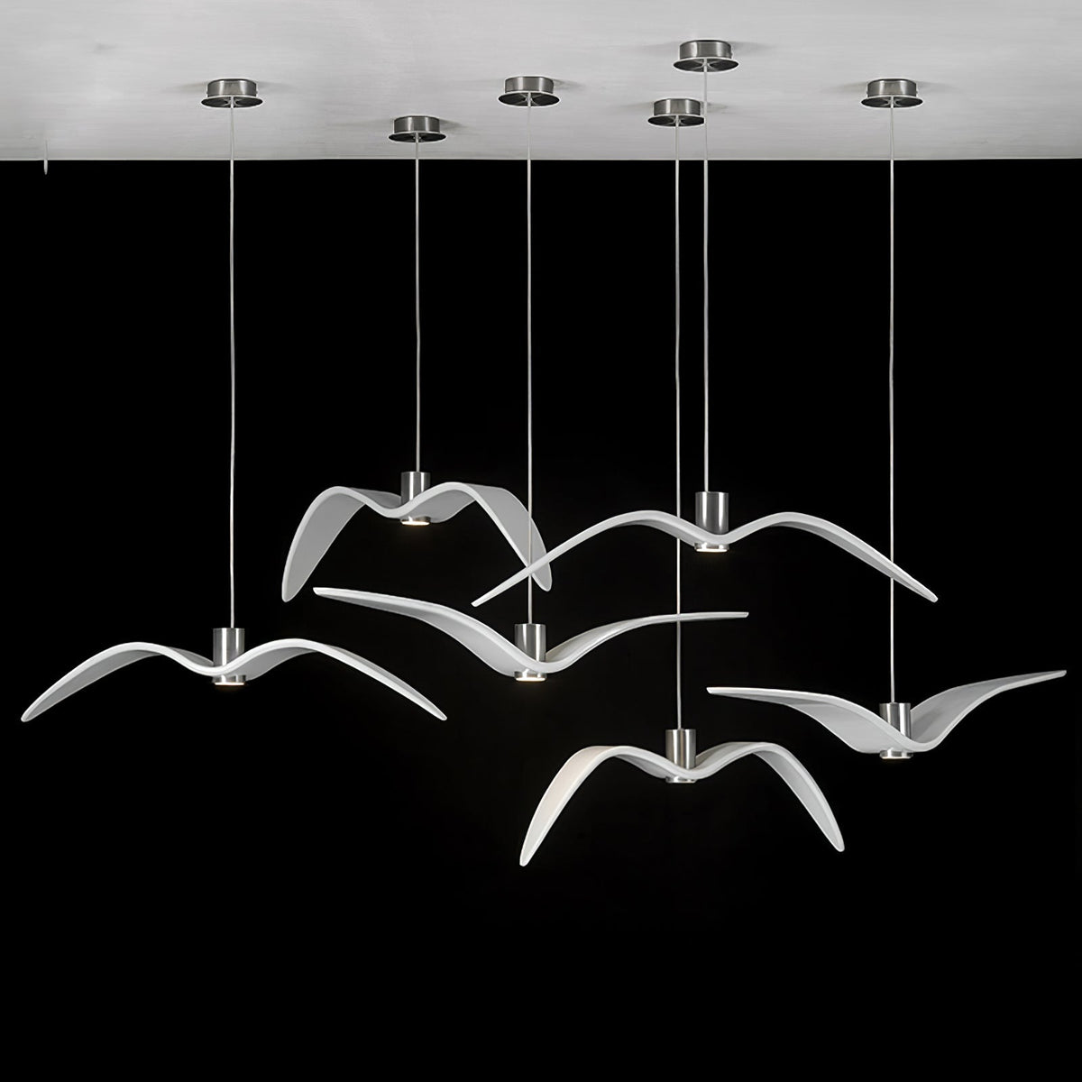 Suspension sculpturale en forme d'oiseau avec éclairage LED à hauteur réglable, filaire, pour îlots de cuisine, tables de salle à manger et espaces de vie, en blanc ou
