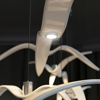 Suspension sculpturale en forme d'oiseau avec éclairage LED à hauteur réglable, filaire, pour îlots de cuisine, tables de salle à manger et espaces de vie, en blanc ou