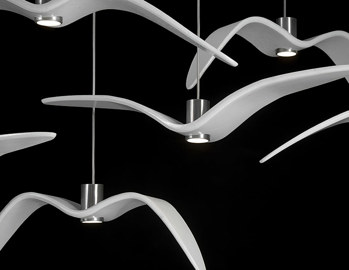Suspension sculpturale en forme d'oiseau avec éclairage LED à hauteur réglable, filaire, pour îlots de cuisine, tables de salle à manger et espaces de vie, en blanc ou