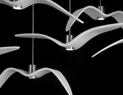 Suspension sculpturale en forme d'oiseau avec éclairage LED à hauteur réglable, filaire, pour îlots de cuisine, tables de salle à manger et espaces de vie, en blanc ou