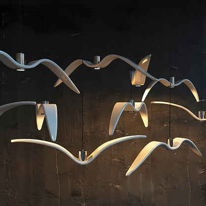 Suspension sculpturale en forme d'oiseau avec éclairage LED à hauteur réglable, filaire, pour îlots de cuisine, tables de salle à manger et espaces de vie, en blanc ou