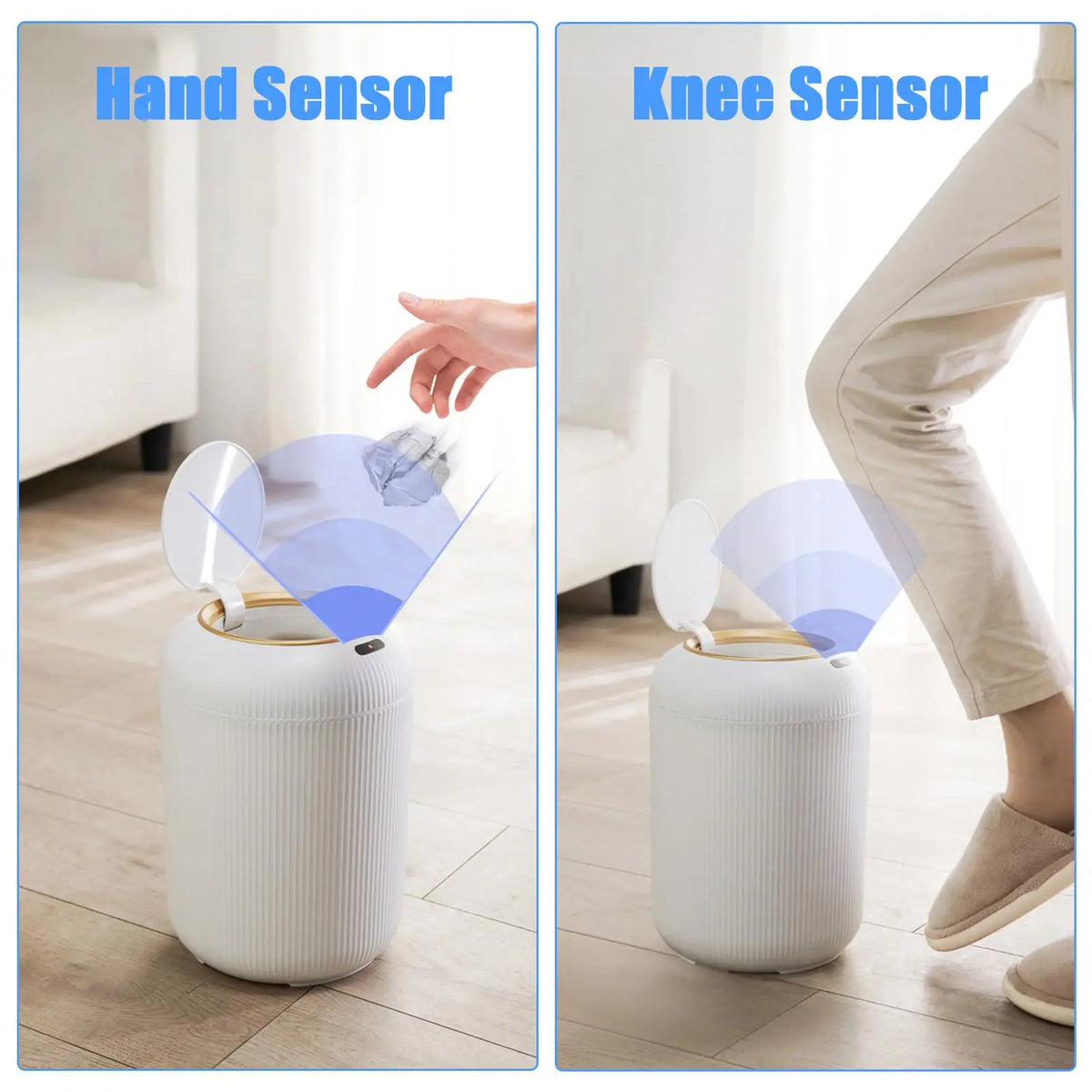 Sensor Garbage Can 2.6 Gallon Automatic Lid Wood Base Small Waste Basket White Black Green for Kitchen Bathroom Bedroom Office Compact Infra