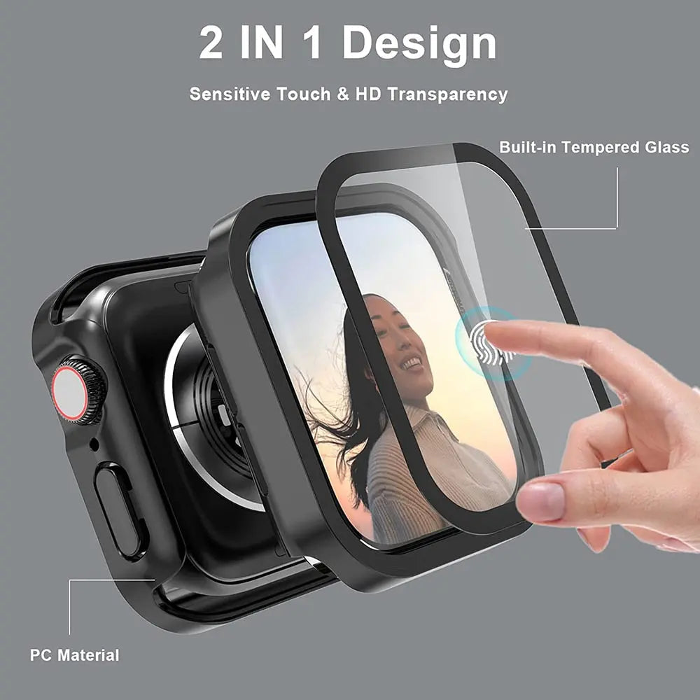 Snap-On Full-Coverage Screen & Body Shield for Apple Watch Series 4-9 – Tempered Glass & PC Armor
