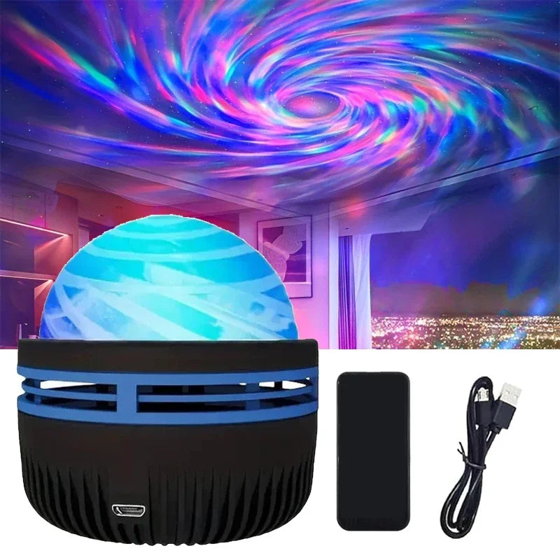 Aurora Light Projector with Music Sync & Remote Control - RGB Mood Lighting Galaxy Starfield Display - Rechargeable Cordless Portable