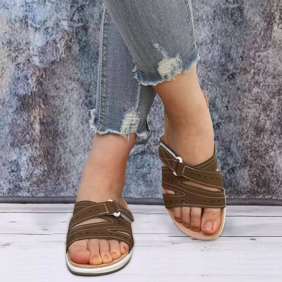 Sandales orthopédiques réglables à scratch pour femmes avec semelle antidérapante en caoutchouc pour le soulagement de la fasciite plantaire et un confort tout au long de la journée