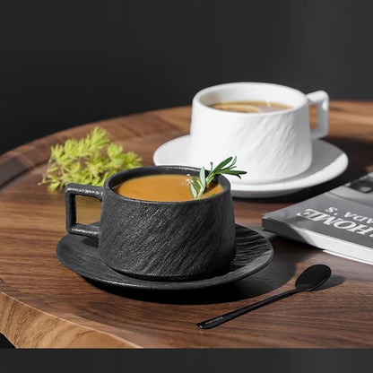 Glazed Stoneware Cup and Saucer Set for Coffee, Tea, and Hot Beverages – Minimalist Japanese-Inspired Design for Kitchen, Dining Room, and H