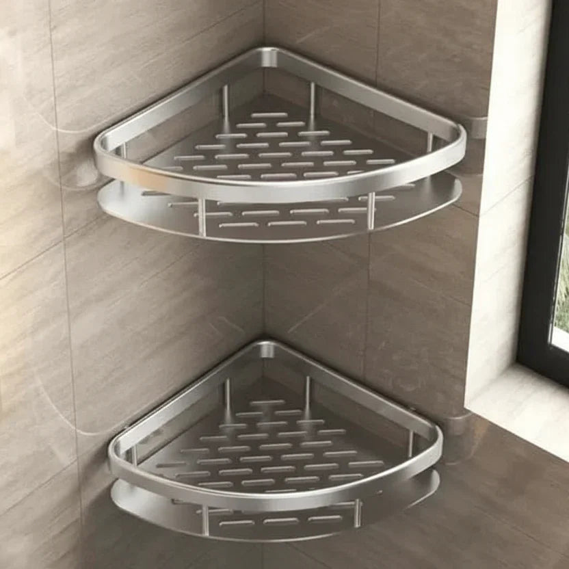 Organisateur de douche d'angle adhésif à montage mural – Étagère de rangement étanche sans perçage pour salle de bain, toilettes et lavabo – ABS et acier en noir ou argent