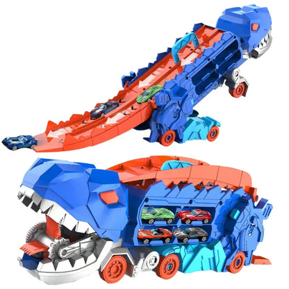 Transforming Dinosaur Race Track Playset with Storage for Mini Cars – 2-in-1 Dino Racetrack Toy for Kids Ages 3+