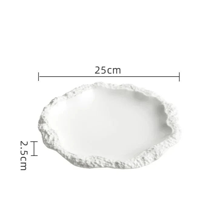 Plat de service en grès de 26,5 cm, rond, bord texturé, vaisselle de table, assiette en porcelaine pour repas quotidiens en cuisine, grand plat rustique