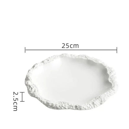 Plat de service en grès de 26,5 cm, rond, bord texturé, vaisselle de table, assiette en porcelaine pour repas quotidiens en cuisine, grand plat rustique