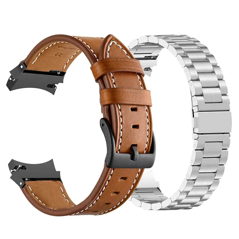 Leather & Steel Smartwatch Strap for Galaxy Watch 5 – Adjustable Wristband in Multiple Finishes