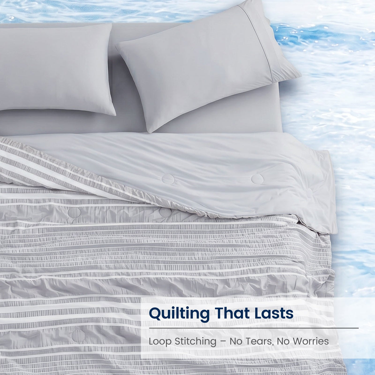 Seersucker Cooling Comforter | Lightweight Striped Design for Enhanced Airflow and Breathability